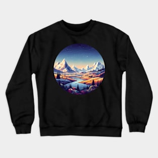 Low Poly Winter Mountain Forest with Starry Sky Crewneck Sweatshirt